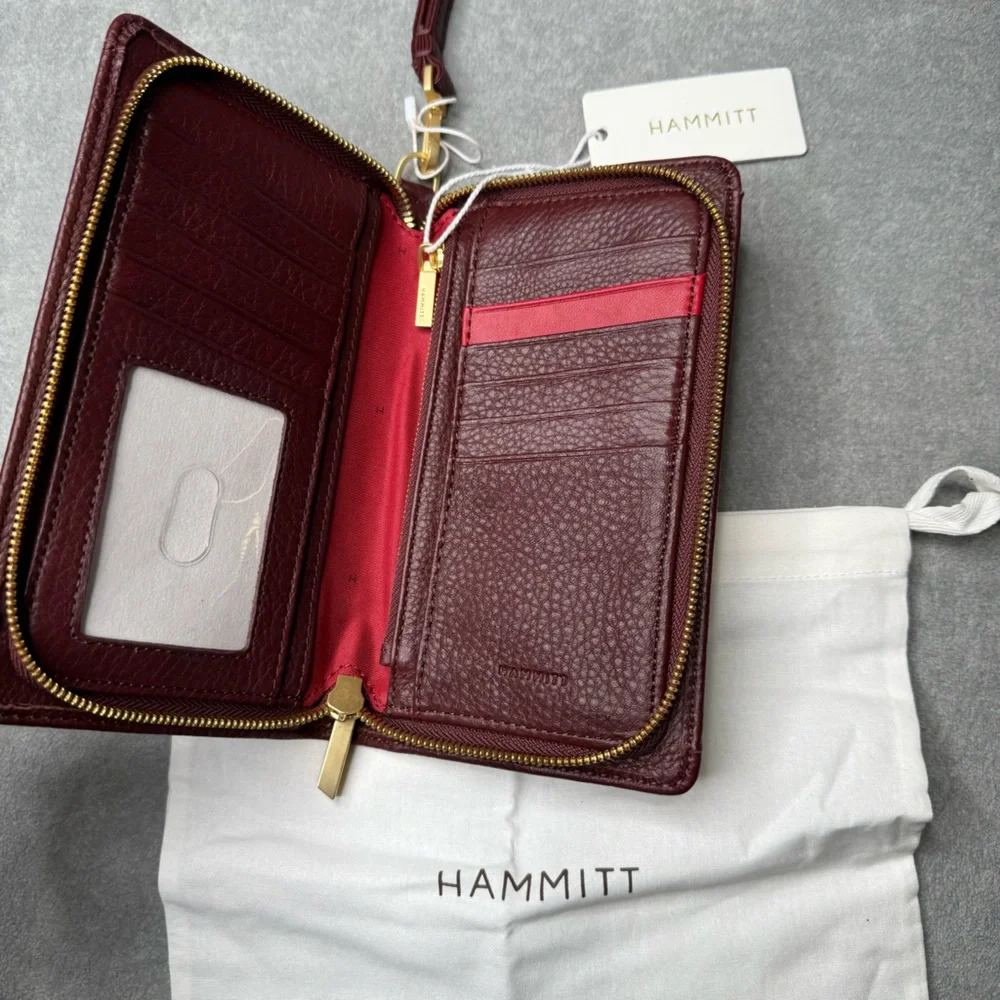 NWT Hammitt Bryant Gold Studded Continental Wristlet Wallet in Cherrywood